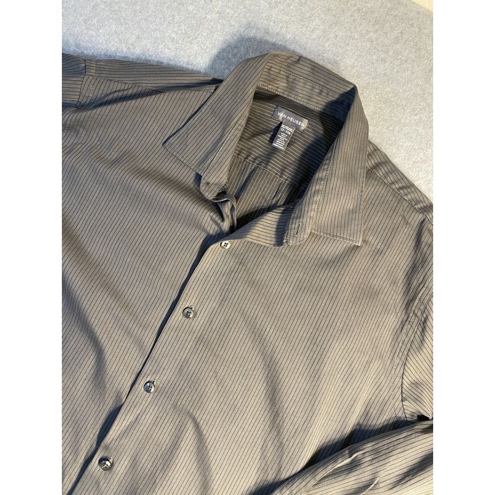 Van Heusen Mens Dress Shirt 17-17 1/2 Gray Strip‎  Long Sleeve Spread Collar